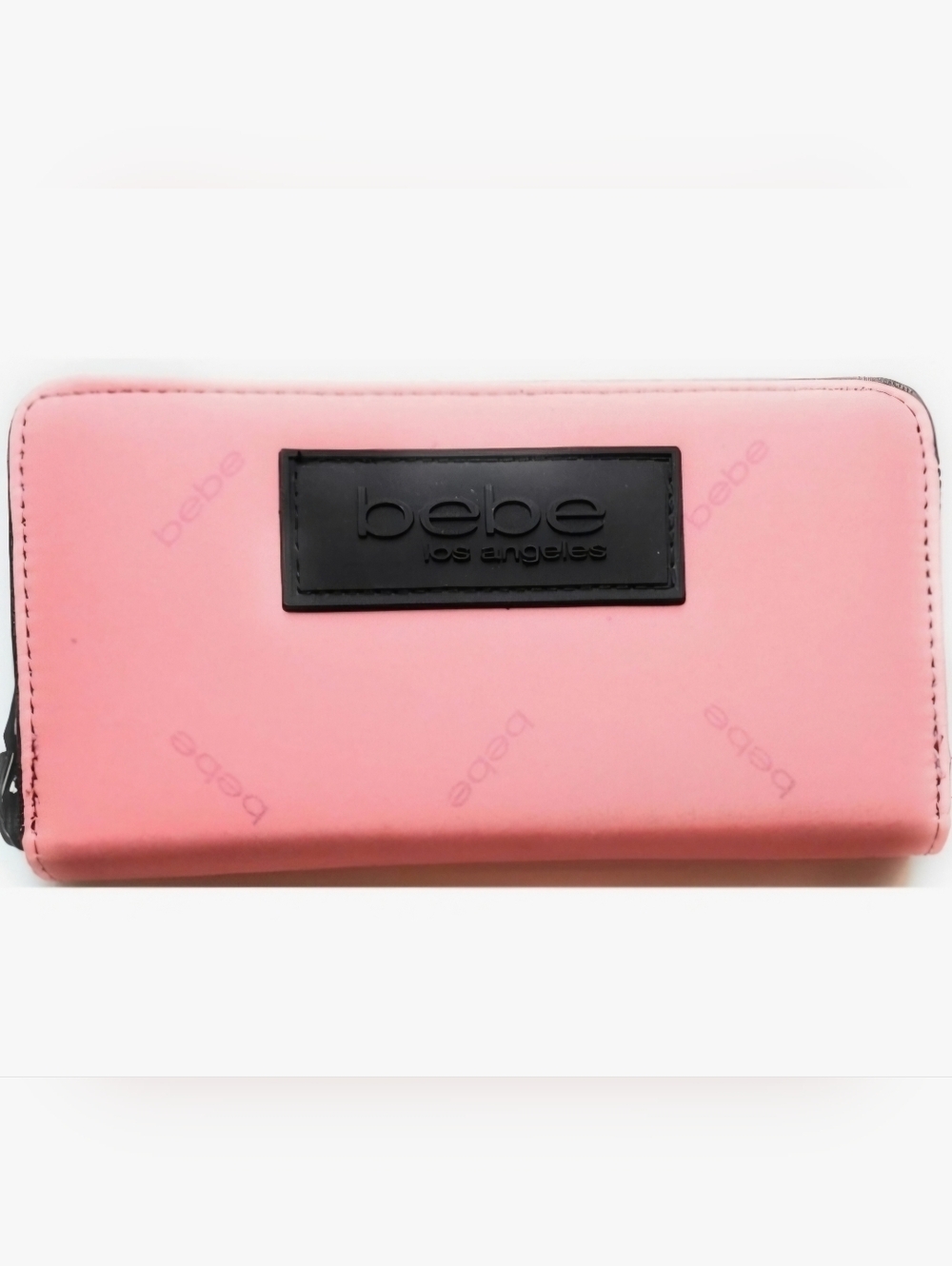 bebe Pink Clutch Wallet with Black Logo Plaque
